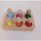 Moccotoys Peg Bebek ve Tabla Eşleştirme Waldorf Ahşap Oyuncak İnsan Figürleri - 6 Renk - Renkli