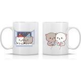 Mochi Cat Sevgili Çift Aşk Kupa Seti 2 Adet - Bronz - 300 cc