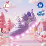 Mocno Incili ve Fiyonklu Lila-Mor Işıklı Kız Çocuk Sneaker Spor Ayakkabı - Mor - Lila