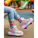 Mocno Kız Çocuk Patenli Işıklı Rahat Spor Ayakkabı & Yeni Model Tarz Patenli Kaykay Tekerlekli Sneakers Pudra Pembe - 32