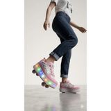 Mocno Kız Çocuk Patenli Kaykay Tekerlekli Işıklı Rahat Spor Ayakkabı¥i Model Hologramlı Koyu Pembe - 30