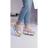 Mocno Kız Çocuk Patenli Kaykay Tekerlekli Işıklı Rahat Spor Ayakkabı&yeni Model Hologramlı Pudra Gümüş - Pudra - Gümüş - 35