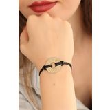Moco Happy (Mutlu) Siyah Deri İpli Unisex Mood Bileklik