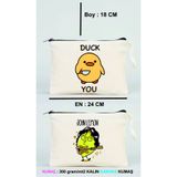 MODA 1 adet Duck You ve 1 adet John Lemon baskılı Kanvas kumaş Clutch Makyaj Çantası