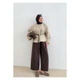MODA AKSA 9253 DERİ KEMERLİ PAMUK GABARDİN BLUZ TAŞ