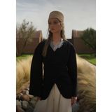 Moda Aksa Organik Keten Kumaş Kimono Ceket - Standart - Siyah