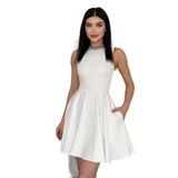 MODA AMORE Kolsuz Fırfırlı Etekli Gizli Cepli Mini Balo & Mezuniyet Abiye Elbise 165, Beyaz, L