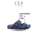 Moda Anna Kadın Terlik – Esnek Anatomik Tabanlı Ayarlanabilir Çift Tokalı Kadın Terlik Mavi