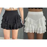 Moda Armanc 2'li Mykonos Etek Siyah ve Beyaz Renkli Kadın Etek %62 Polyester Uzun - Siyah - Beyaz - 38
