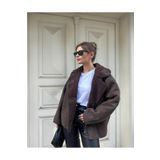 moda armanc Else Acı Kahve Dokulu Süet Içi Peluşlu Oversize Zr Model Mont