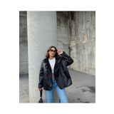 moda armanc Else Siyah Dokulu Süet Içi Peluşlu Oversize Zr Model Mont