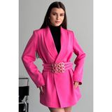 Moda Armanc Kadın 3 Kemerli Blazer Ceket Gold Tokalı Kruvaze Kesim - Pembe