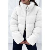 moda armanc Kadın Beyaz Peluş Teddy Mont – Fermuarlı, Şişme, Kışlık Oversize Kürk Kaban