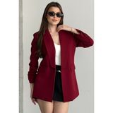 Moda Armanc Kadın Blazer Ceket Büzgülü Kol Detaylı Şık Ofis Ceket Kruvaze Yaka - Bordo