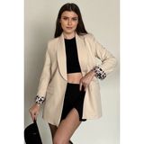 Moda Armanc Kadın Blazer Ceket Oversize Uzun | Lepoar Astarlı Klasik Şık Ofis & Günlük - Bej