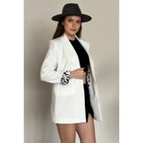 Moda Armanc Kadın Blazer Ceket Oversize Uzun | Lepoar Astarlı Klasik Şık Ofis & Günlük - Beyaz