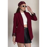 Moda Armanc Kadın Blazer Ceket Oversize Uzun | Lepoar Astarlı Klasik Şık Ofis & Günlük - Bordo