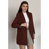 Moda Armanc Kadın Blazer Ceket Oversize Uzun | Lepoar Astarlı Klasik Şık Ofis & Günlük - XL - Kahverengi