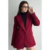 moda armanc Kadın Bordo Düğmeli Oversize Blazer Ceket