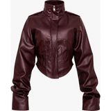 Moda Armanc Kadın Crop Korse Deri Ceket - Yeni Sezon - L - Bordo