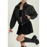 moda armanc Kadın Deri Bomber Ceket - Yeni Sezon Oversize Crop Suni Deri Mont