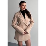 Moda Armanc Kadın Düğme Detaylı Oversize Blazer Ceket - Bej