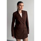 Moda Armanc Kadın Düğme Detaylı Oversize Blazer Ceket - Kahverengi