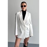 Moda Armanc Kadın Düğme Detaylı Oversize Blazer Ceket - XL - Beyaz