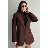 Moda Armanc Kadın Düğmeli Oversize Blazer Ceket - XL - Kahverengi