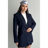 Moda Armanc Kadın Düğmeli Oversize Blazer Ceket - XL - Lacivert