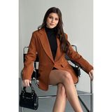 Moda Armanc Kadın Düğmeli Oversize Blazer Ceket - XL - Taba