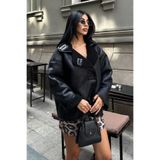 moda armanc Kadın İçi Kürklü Oversize Süet Deri Mont - Peluş Astarlı Else Kışlık Ceket