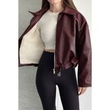 Moda Armanc Kadın Içi Kürklü Suni Deri Ceket - Oversize Içi Peluş Astarlı Premium Biker Mont - Bordo