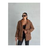 moda armanc Kadın Kahverengi Kapüşonlu Şişme Mont