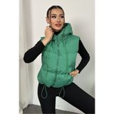 moda armanc Kadın Kapüşonlu Kısa Şişme Yelek – Dolgulu, Kışlık, Spor Günlük, Su itici