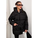 moda armanc Kadın Kapüşonlu Oversize Siyah Şişme Mont - Puffer Yarasa Kol Kışlık Kaban