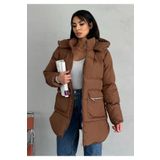 moda armanc Kadın Kapüşonlu Şişme Uzun Mont