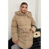 moda armanc Kadın Kapüşonlu Uzun Şişme Mont – Su Geçirmez Oversize Kışlık, Cepli Fermuarlı