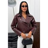 Moda Armanc Kadın Kemerli Oversize Crop Deri Ceket - Yeni Sezon Biker Deri Ceket - Bordo