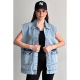 moda armanc Kadın Kot Yelek Oversize Cepli Jean Yelek Salaş Kesim Mevsimlik Denim Ceket