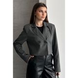Moda Armanc Kadın Kruvaze Yaka Crop Blazer Ceket - Antrasit