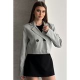 Moda Armanc Kadın Kruvaze Yaka Crop Blazer Ceket - Gri