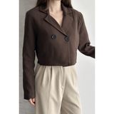 Moda Armanc Kadın Kruvaze Yaka Crop Blazer Ceket - Kahverengi