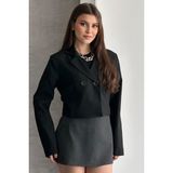 Moda Armanc Kadın Kruvaze Yaka Crop Blazer Ceket - Siyah