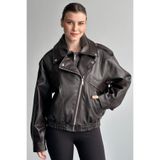 moda armanc Kadın Oversize Acı Kahve Deri Bomber Ceket - Yeni Sezon Premium Biker Deri Mont