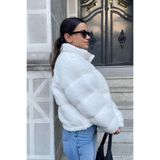 moda armanc Kadın Oversize Beyaz Teddy Peluş Şişme Mont – Kışlık Sherpa Puffer Ceket