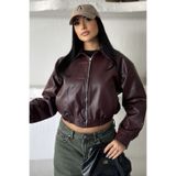 moda armanc Kadın Oversize Crop Suni Deri Bomber Ceket
