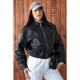 moda armanc Kadın Oversize Crop Suni Deri Bomber Ceket