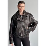 Moda Armanc Kadın Oversize Deri Bomber Ceket - Yeni Sezon Premium Biker Deri Mont - Kahverengi