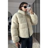 moda armanc Kadın Oversize Peluş Kürk Mont Ekru - Teddy Şişme Sherpa Kaban